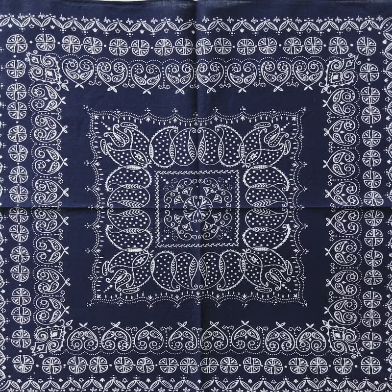 Vintage Indigo Floral Blue Bandana 21 x 20 inches 50s Elephant Trunk Up Cotton