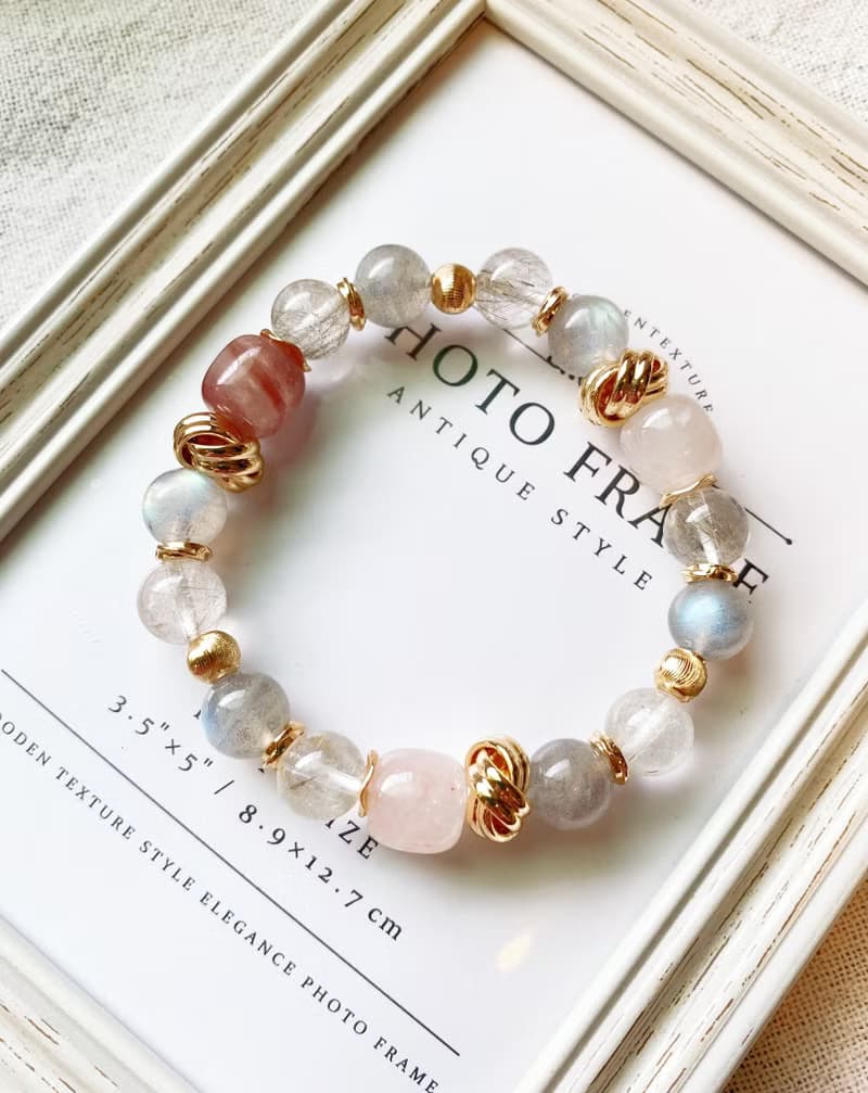 丁香紫玉/銀髮晶/灰月光石/銅髮晶 手作設計款能量水晶手鍊雙鍊組