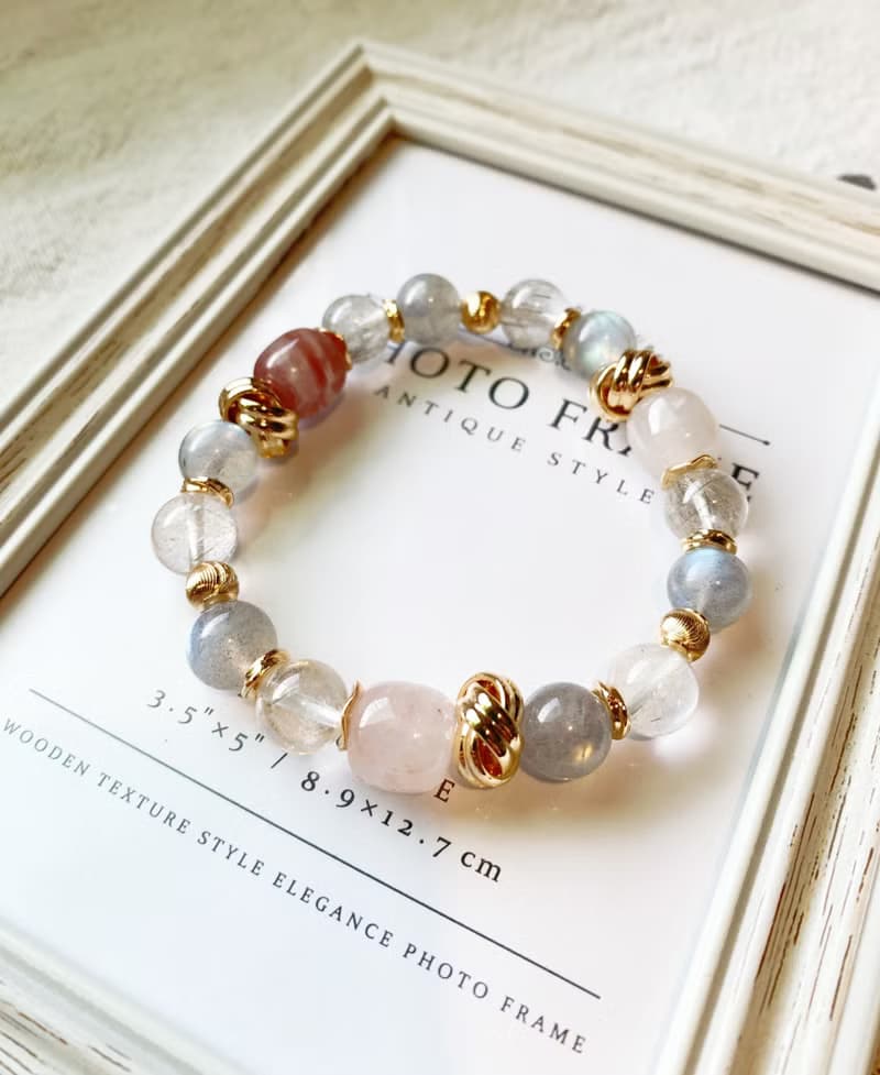 丁香紫玉/銀髮晶/灰月光石/銅髮晶 手作設計款能量水晶手鍊雙鍊組