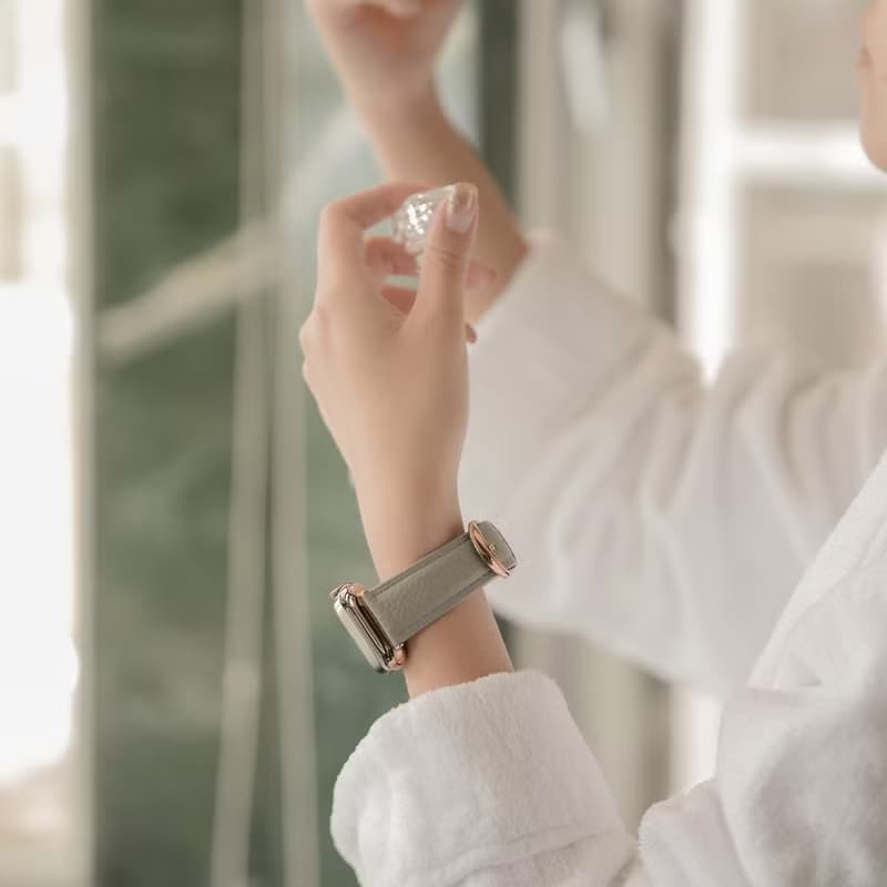 Apple Watch 灰色 荔枝紋小牛皮 真皮 手錶 錶帶