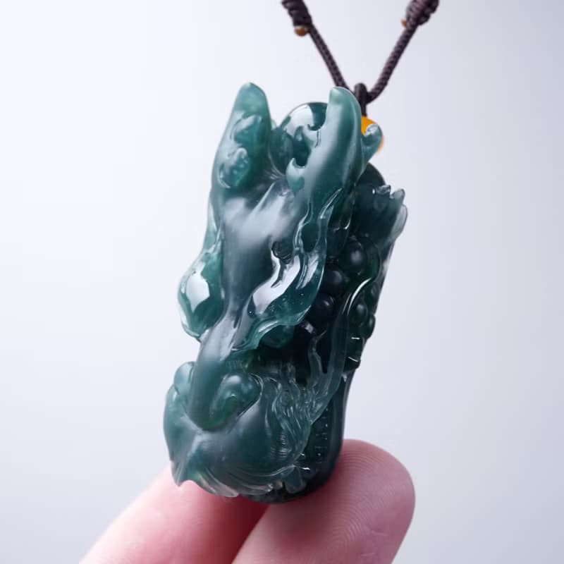 【龍行天下】冰種藍水翡翠霸王龍首項鍊 | 天然A貨翡翠 | 送禮