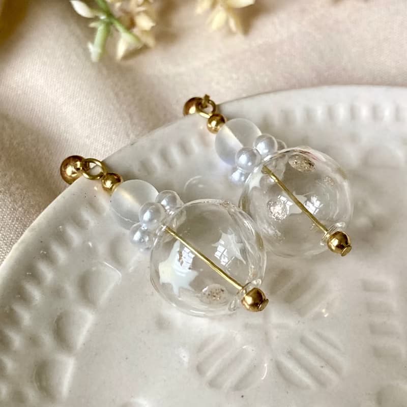 老林雜貨 | 雪花泡泡耳環 (針式 / 夾式)
