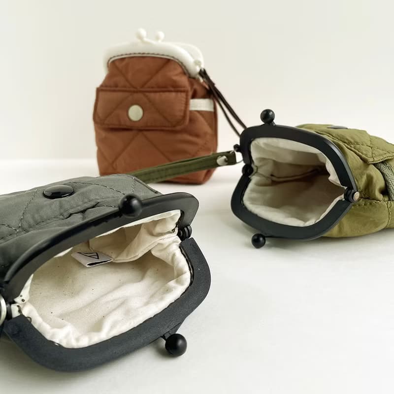 空氣感衍縫鋪棉塑膠口金零錢包/隨身包/軍綠/米白/橄欖綠/磚紅土