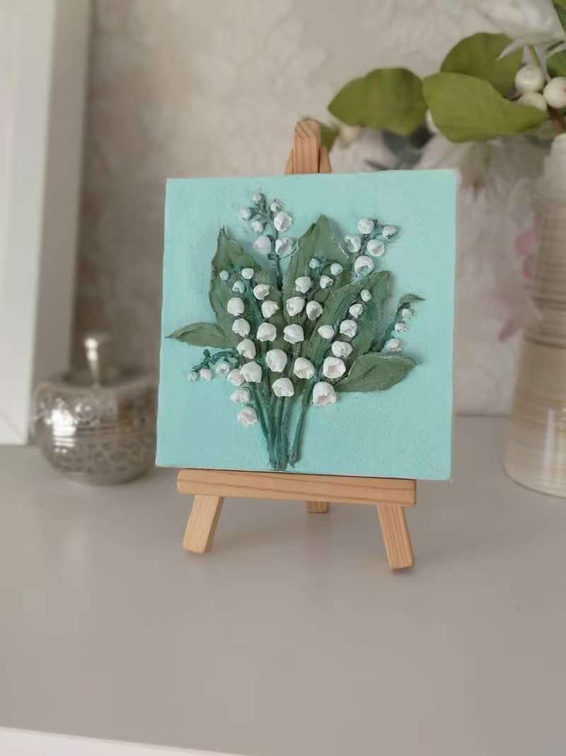 情人节礼物 Valentine's Day gift Mini canvas painting of pink tulips on easel
