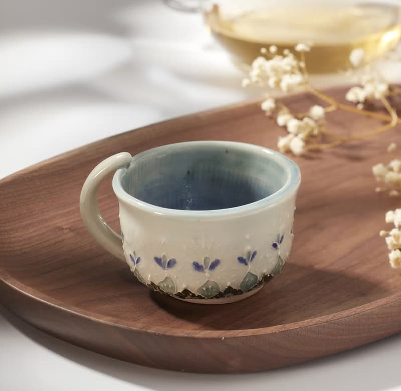 花草立體手繪陶杯