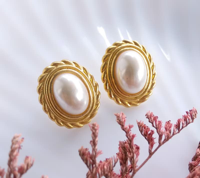 Vintage Jewelry 西洋古董飾品 氣質橢圓仿珠 知性美  針式耳環