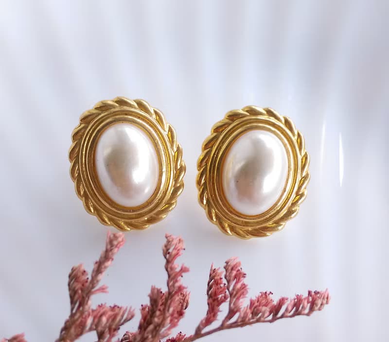 Vintage Jewelry 西洋古董飾品 氣質橢圓仿珠 知性美  針式耳環