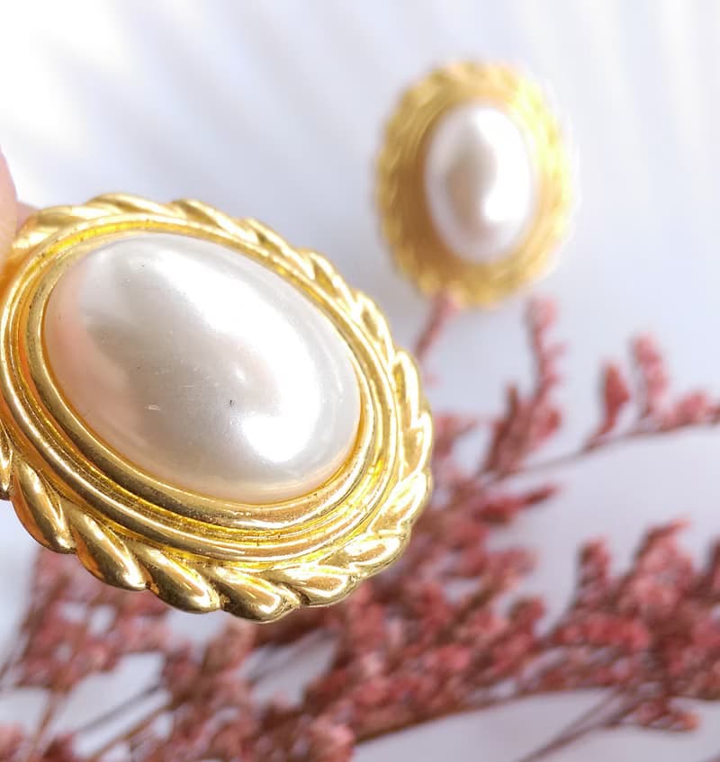Vintage Jewelry 西洋古董飾品 氣質橢圓仿珠 知性美  針式耳環