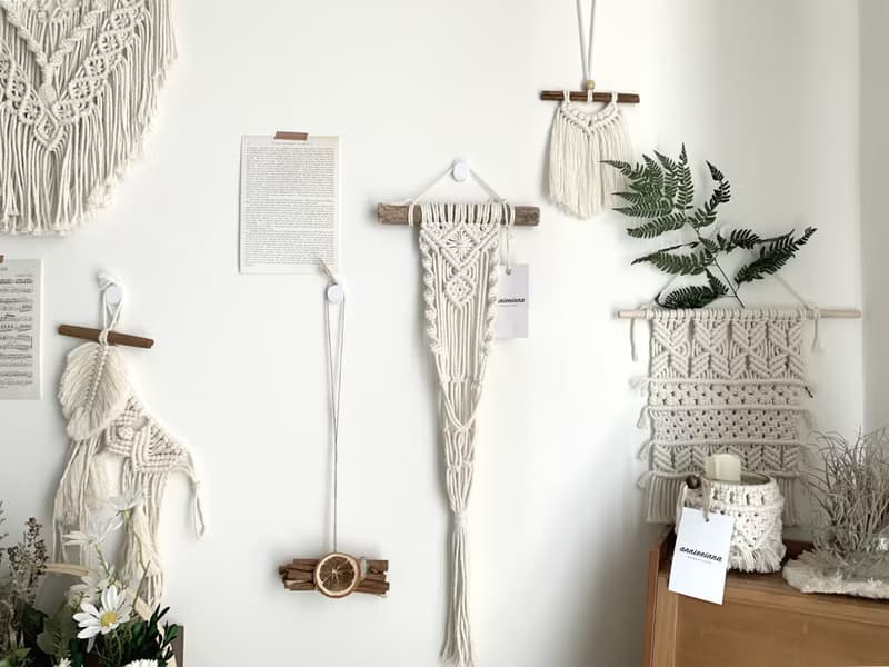 Macrame 森林 原木 編織 植物 乾燥花 吊籃 吊飾