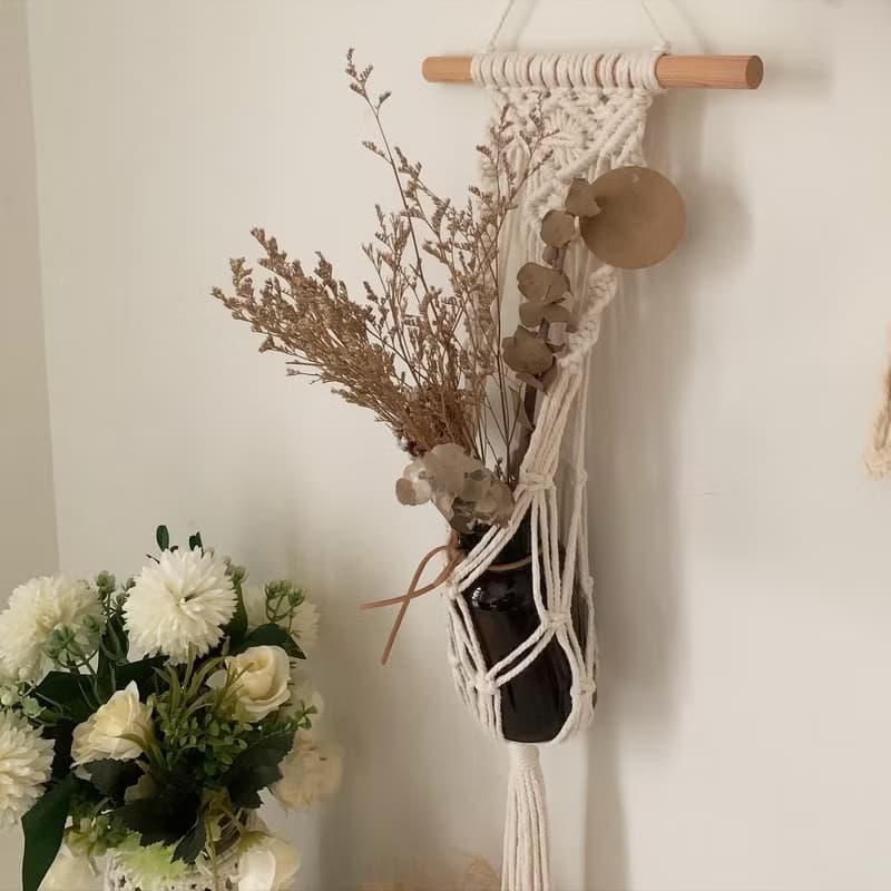 Macrame 森林 原木 編織 植物 乾燥花 吊籃 吊飾