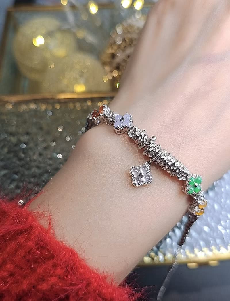 |轉好運•補五行|夢幻馬卡龍彩虹多寶盤纏|緬甸A貨翡翠純銀手鏈