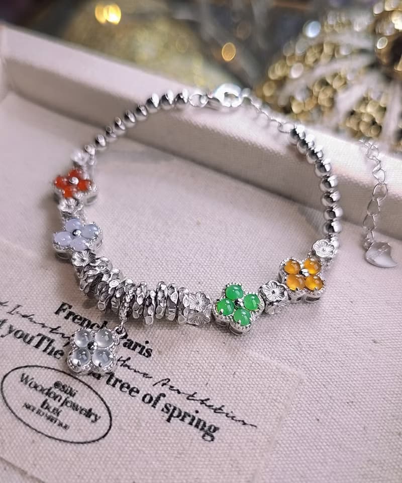 |轉好運•補五行|夢幻馬卡龍彩虹多寶盤纏|緬甸A貨翡翠純銀手鏈