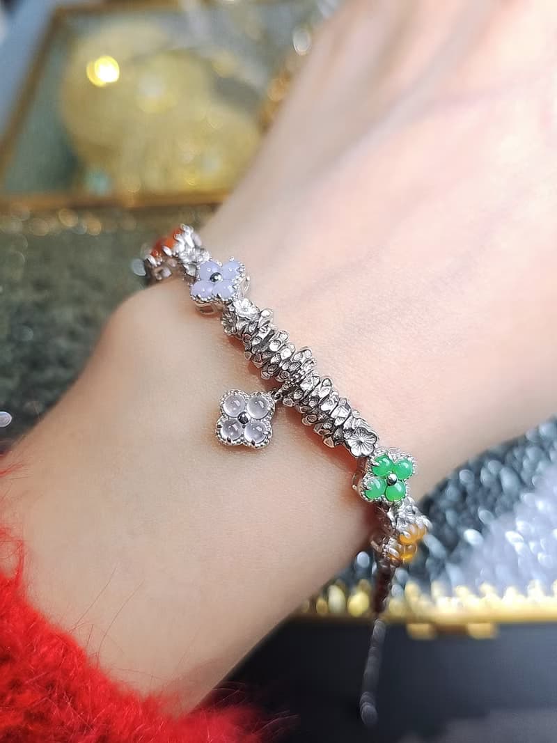 |轉好運•補五行|夢幻馬卡龍彩虹多寶盤纏|緬甸A貨翡翠純銀手鏈