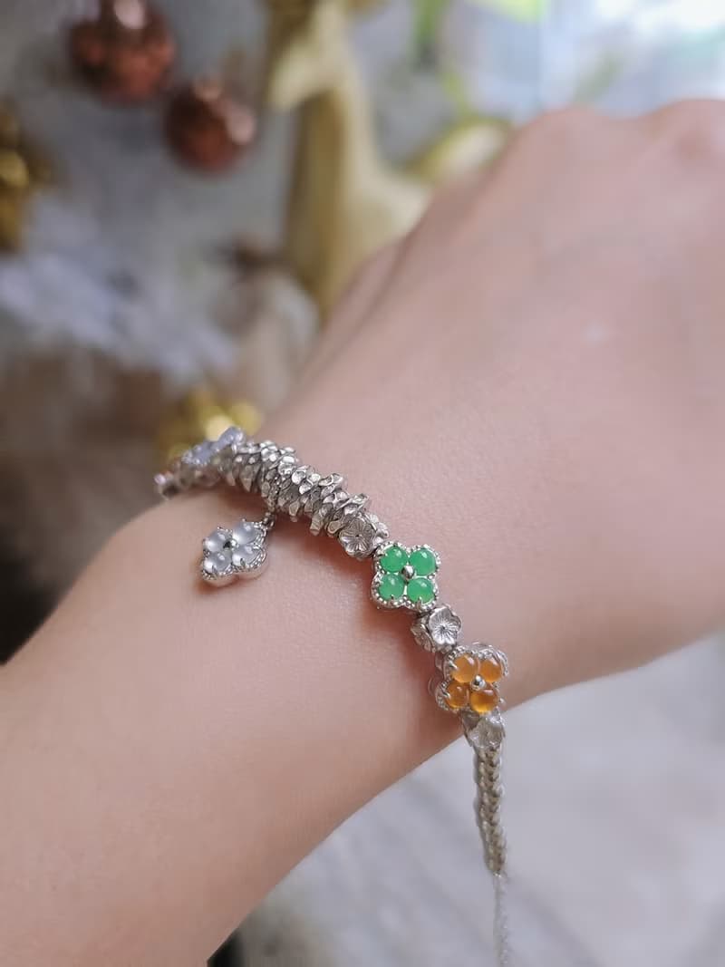 |轉好運•補五行|夢幻馬卡龍彩虹多寶盤纏|緬甸A貨翡翠純銀手鏈