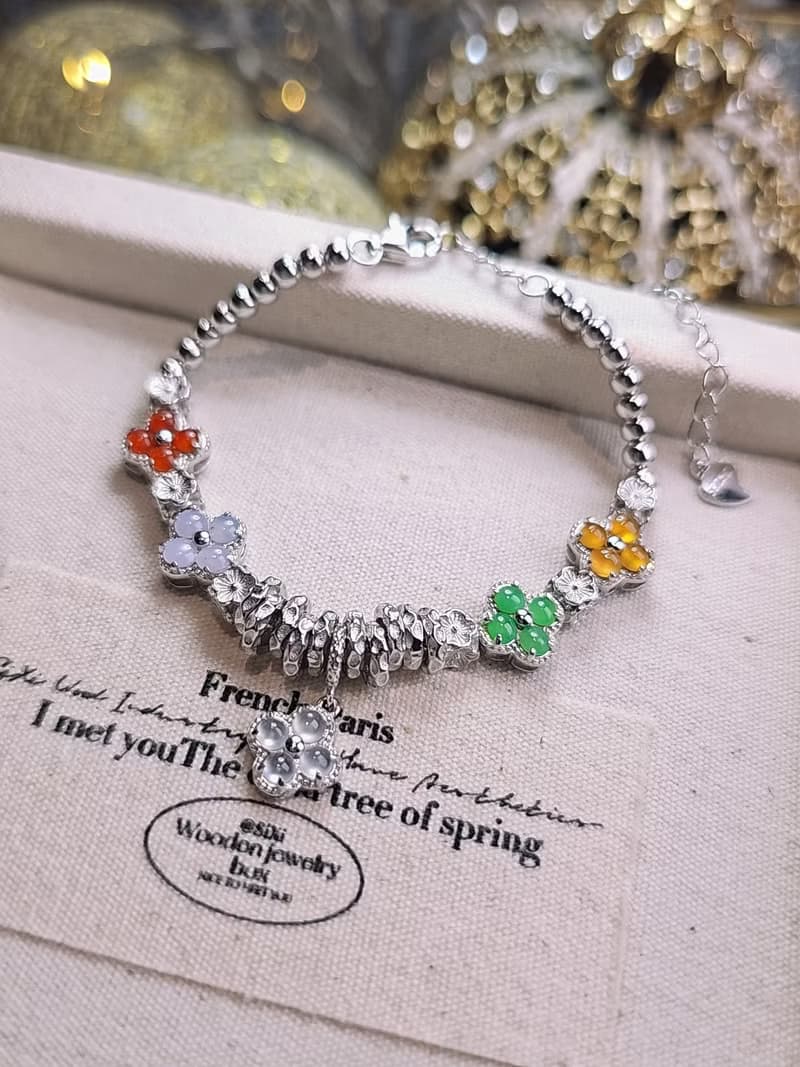 |轉好運•補五行|夢幻馬卡龍彩虹多寶盤纏|緬甸A貨翡翠純銀手鏈