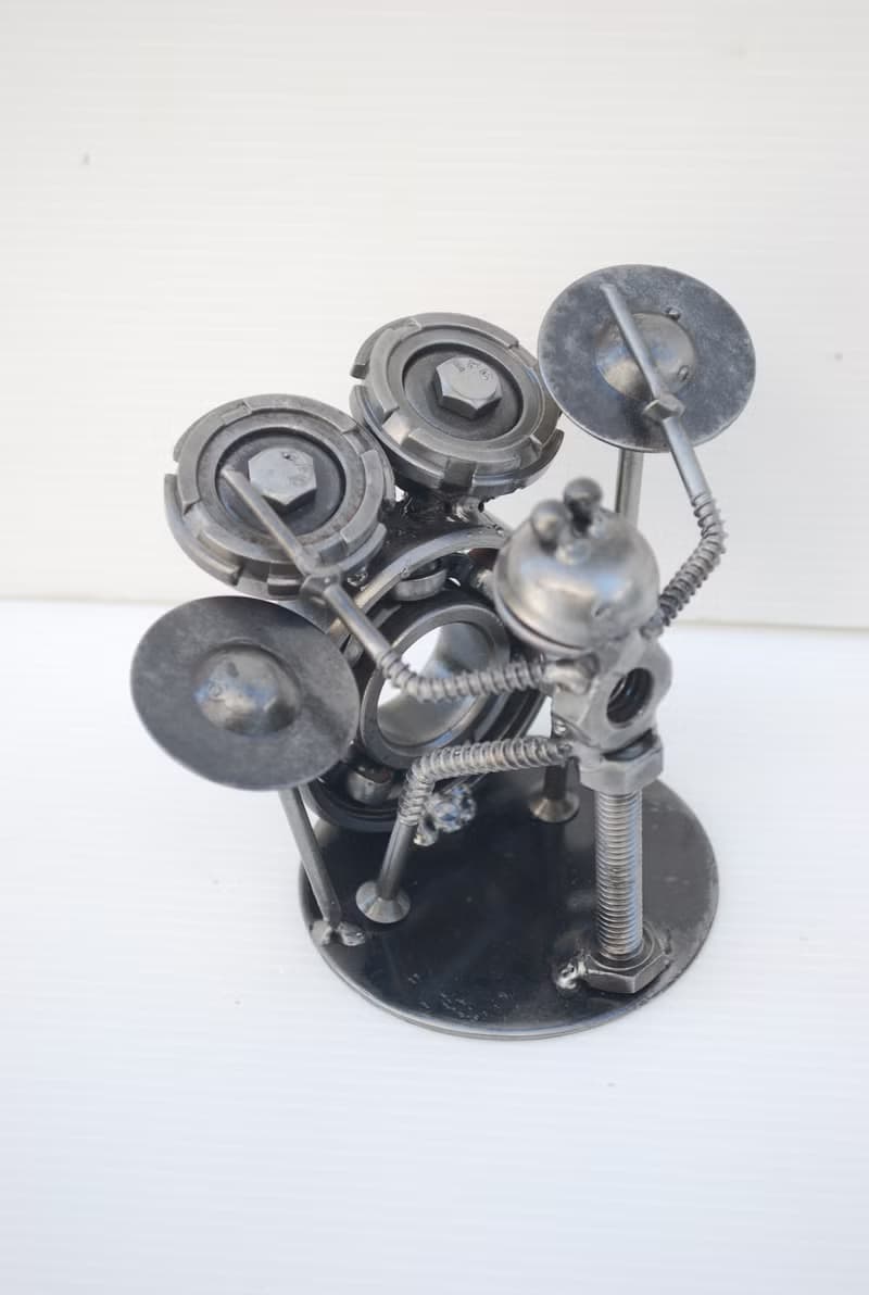 Frog play Drum Scrap Metal Sculpture, Gift For Anniversary, Welding Sculpture