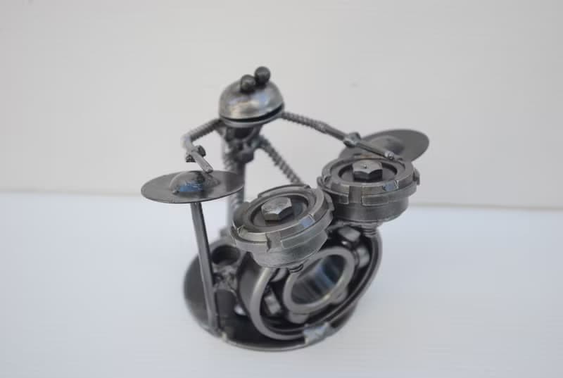 Frog play Drum Scrap Metal Sculpture, Gift For Anniversary, Welding Sculpture