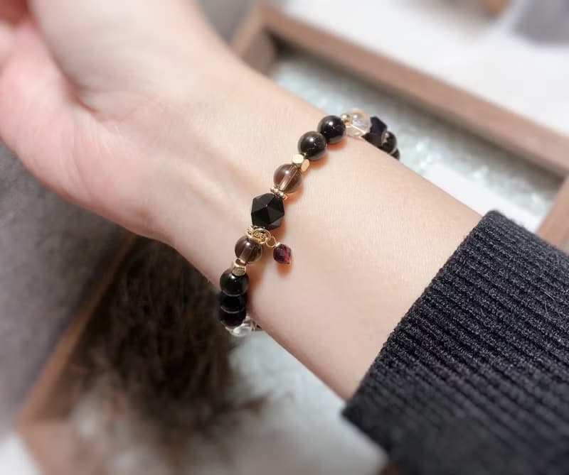 黑曜石、金曜石、茶晶、白水晶 淨化避邪手鍊/女款