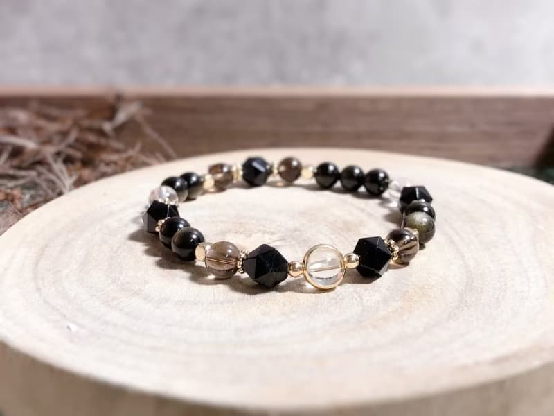 黑曜石、金曜石、茶晶、白水晶 淨化避邪手鍊/女款