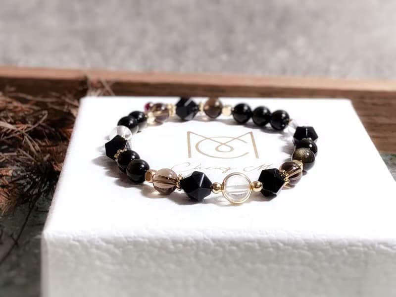 黑曜石、金曜石、茶晶、白水晶 淨化避邪手鍊/女款