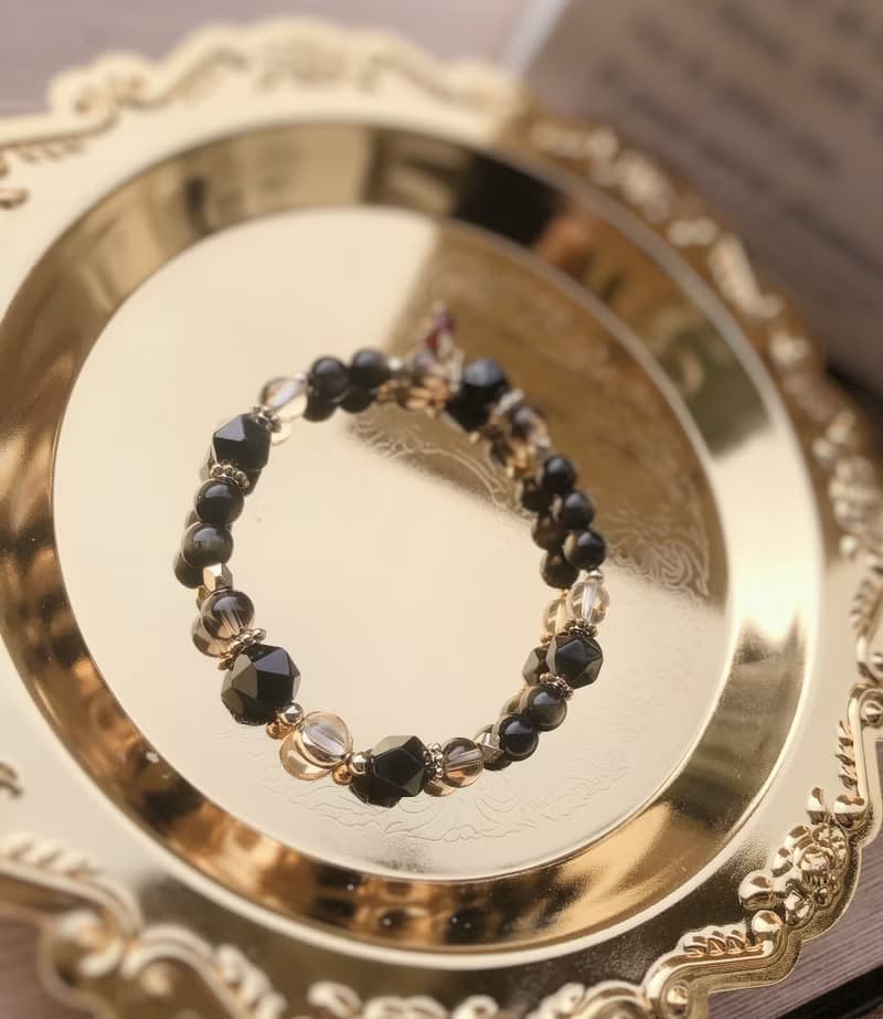 黑曜石、金曜石、茶晶、白水晶 淨化避邪手鍊/女款