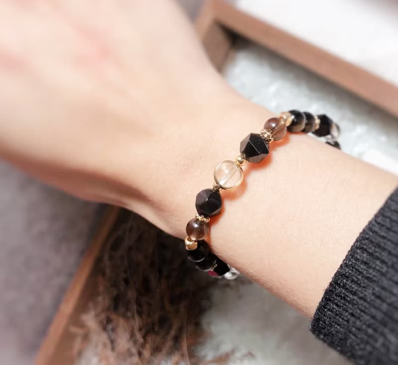 黑曜石、金曜石、茶晶、白水晶 淨化避邪手鍊/女款