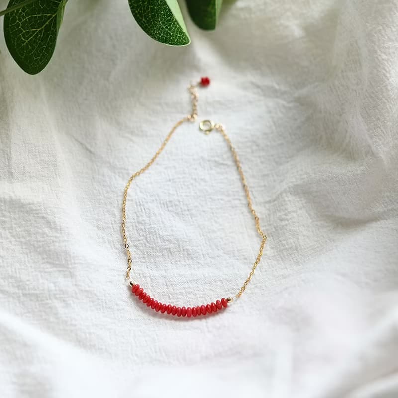 運気を上げる　コーラル 赤サンゴのアンクレット 3月の誕生石