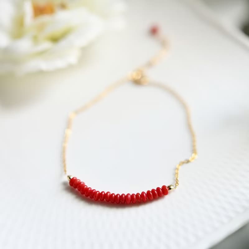 運気を上げる　コーラル 赤サンゴのアンクレット 3月の誕生石