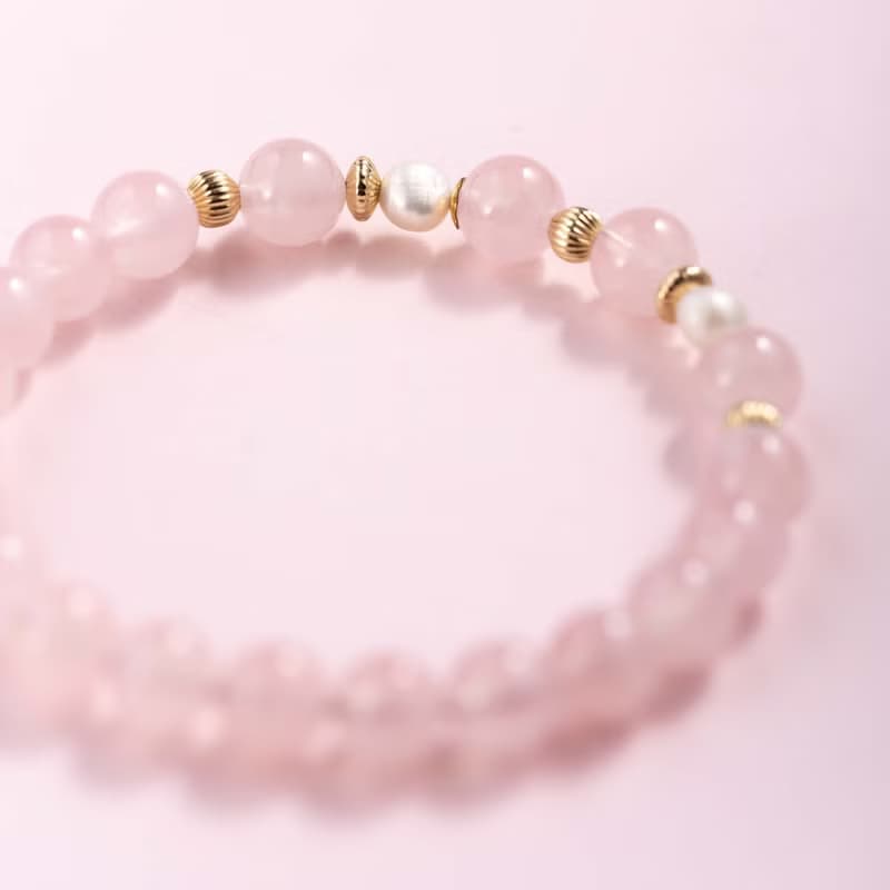 粉水晶珍珠14k包金手鍊 | 天然水晶手鍊禮物