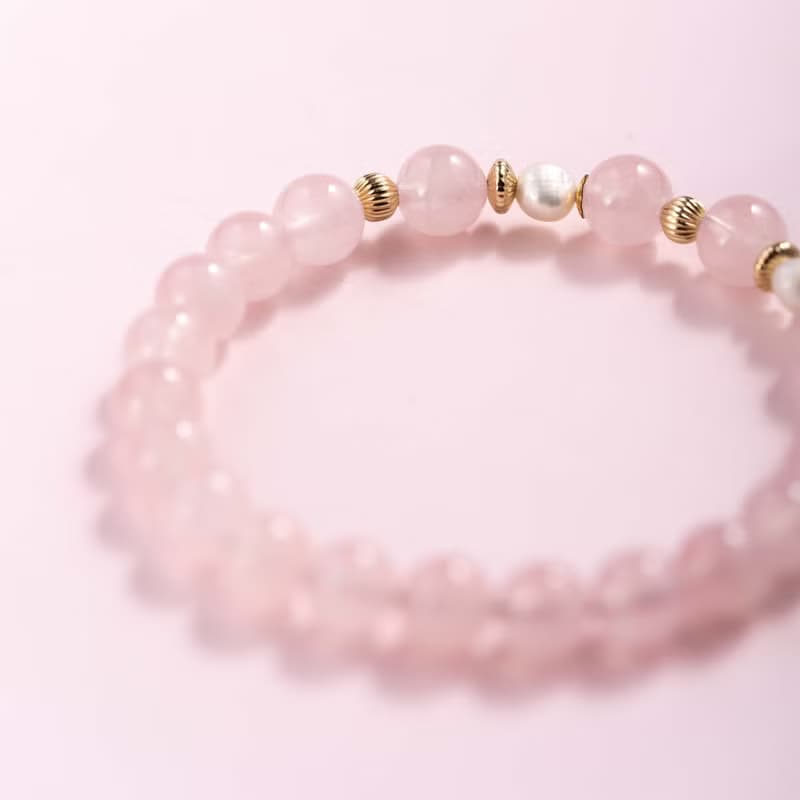 粉水晶珍珠14k包金手鍊 | 天然水晶手鍊禮物