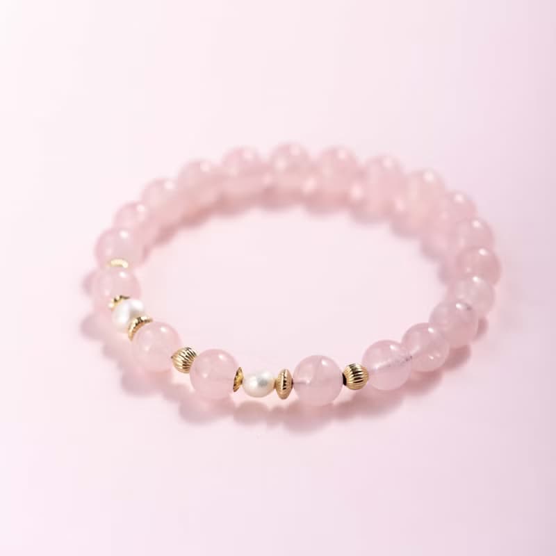 粉水晶珍珠14k包金手鍊 | 天然水晶手鍊禮物