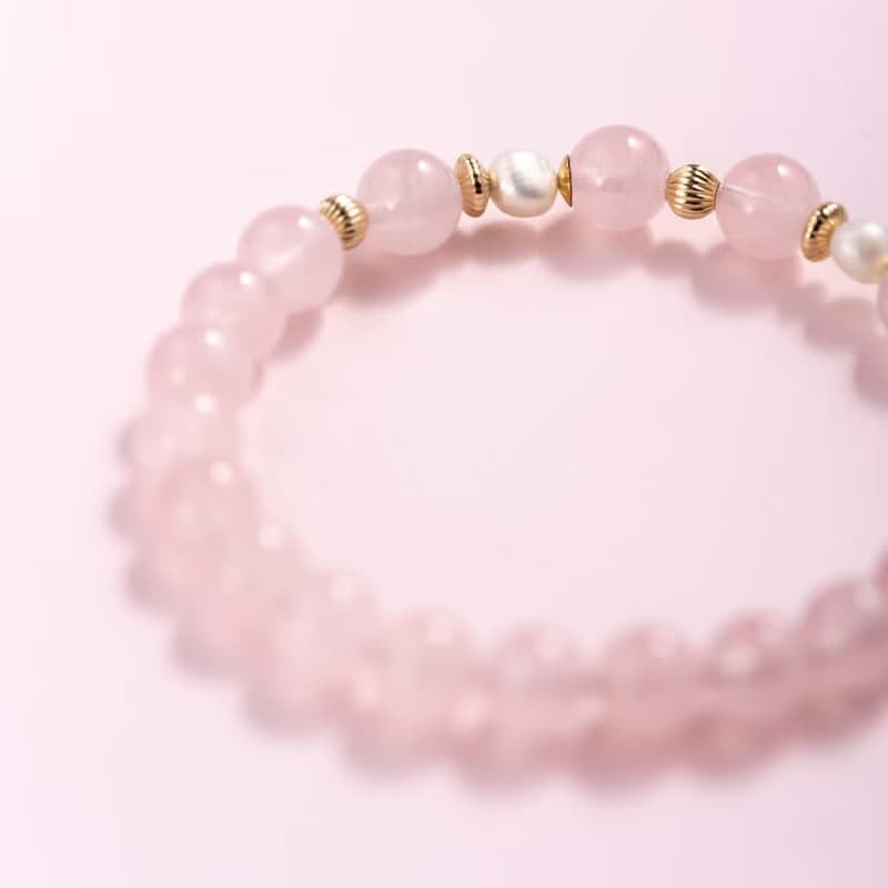 粉水晶珍珠14k包金手鍊 | 天然水晶手鍊禮物