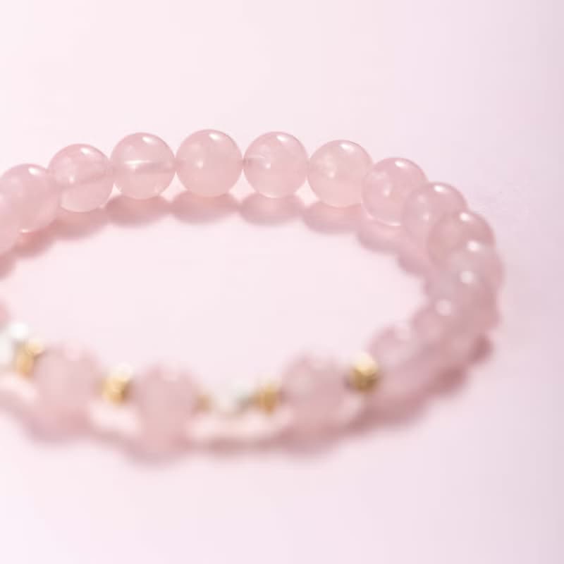 粉水晶珍珠14k包金手鍊 | 天然水晶手鍊禮物