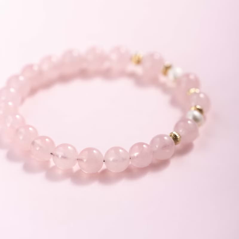 粉水晶珍珠14k包金手鍊 | 天然水晶手鍊禮物