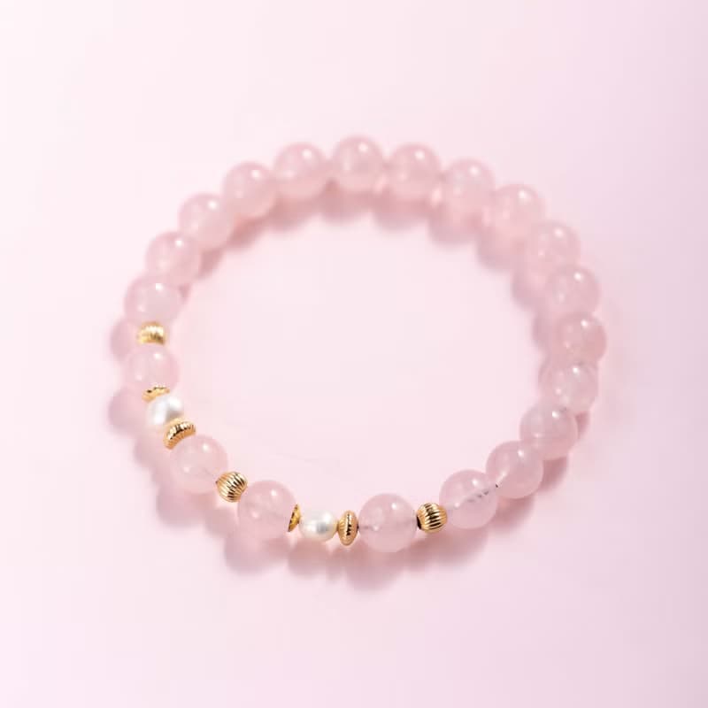 粉水晶珍珠14k包金手鍊 | 天然水晶手鍊禮物