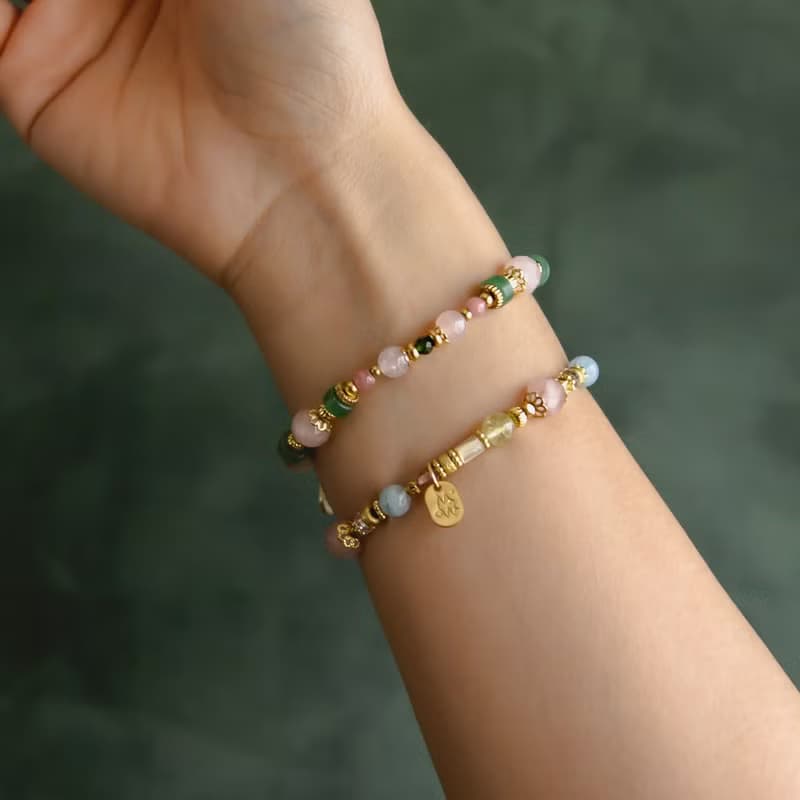 穿垮京都 // C1437粉晶沙弗萊海藍寶手鍊