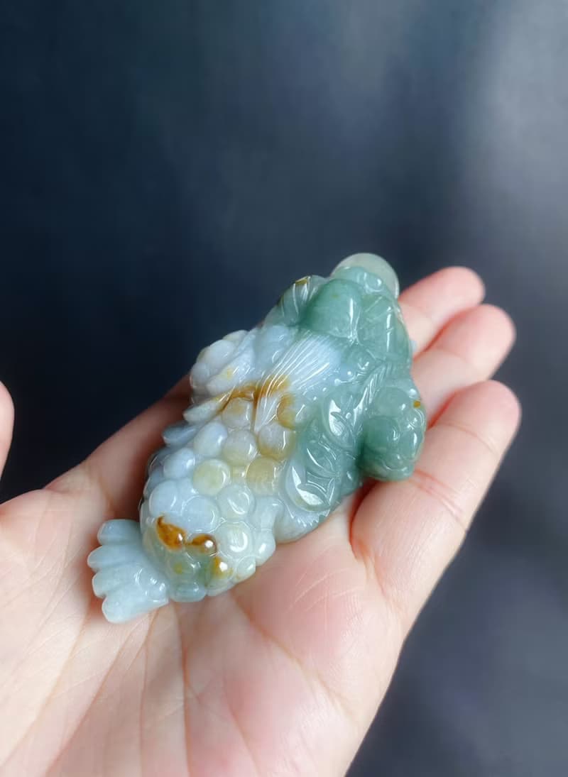 孤品 天然玉翡翠 招財富貴如意 三腳金蟾 手工雕 擺件 守護