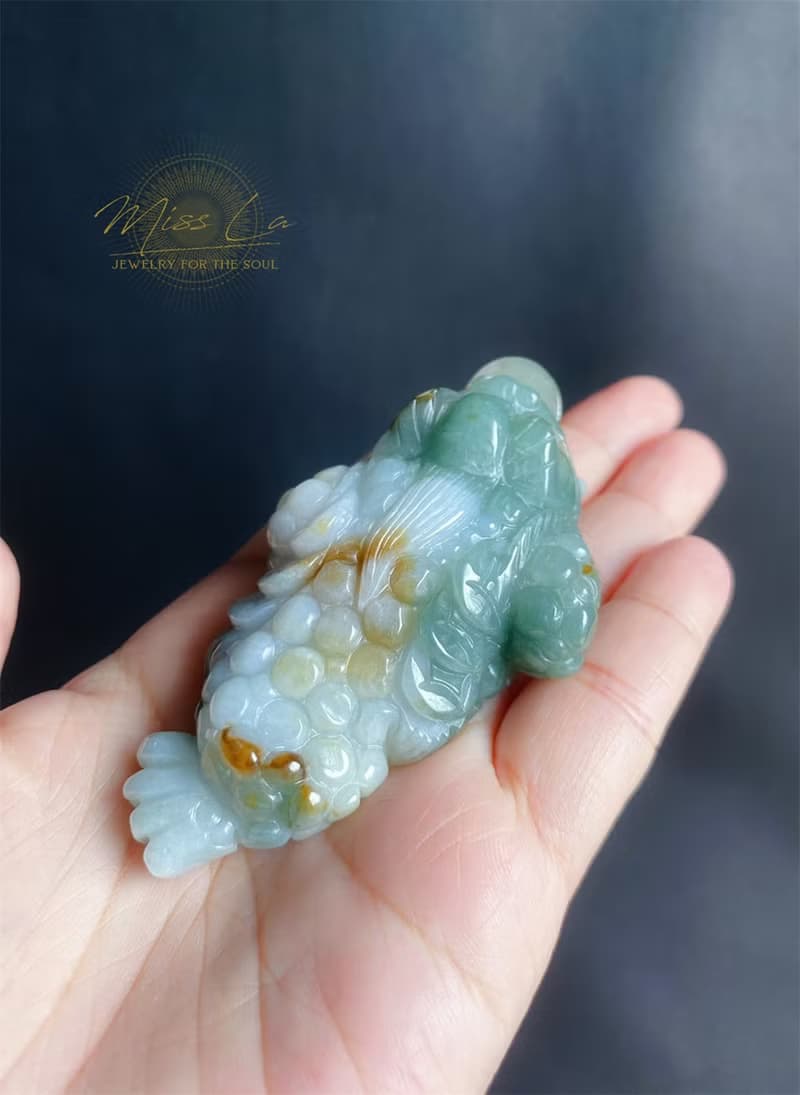 孤品 天然玉翡翠 招財富貴如意 三腳金蟾 手工雕 擺件 守護