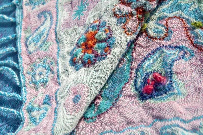喀什米爾Cashmere刺繡羊毛披肩 針織圍巾 刺繡圍巾 克什米爾-花朵