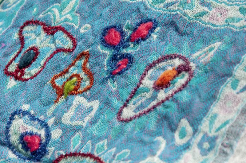 喀什米爾Cashmere刺繡羊毛披肩 針織圍巾 刺繡圍巾 克什米爾-花朵