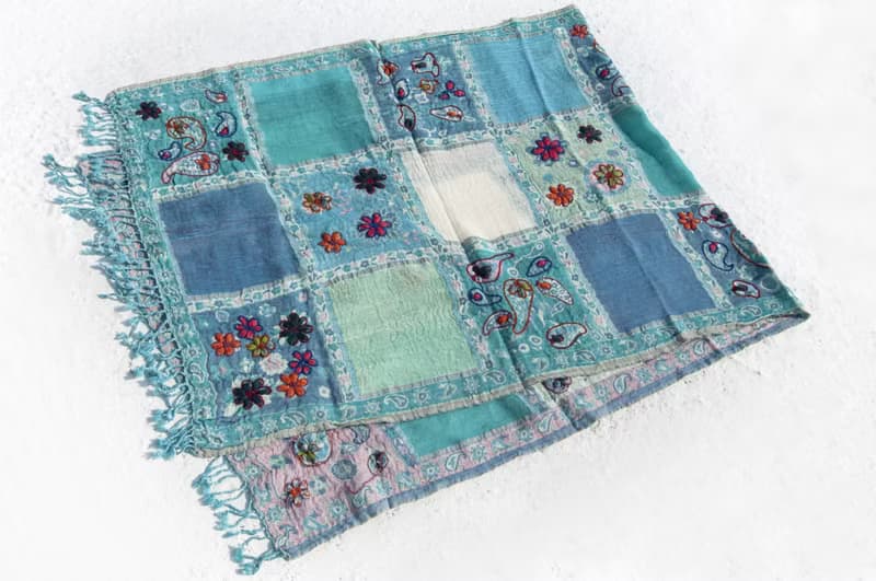 喀什米爾Cashmere刺繡羊毛披肩 針織圍巾 刺繡圍巾 克什米爾-花朵