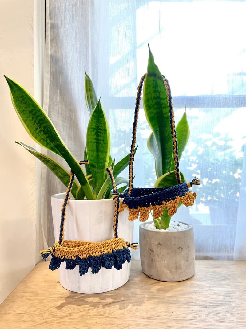 海波浪 手工編織 飲料提袋 深藍