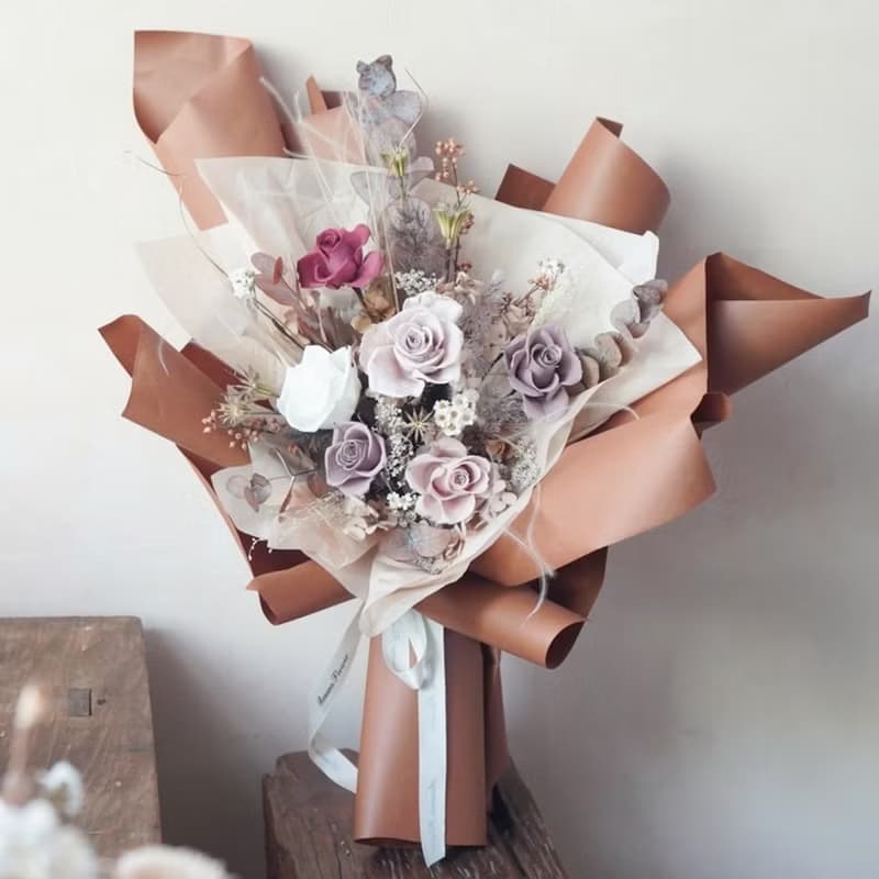 永生玫瑰花束 秋色藕粉