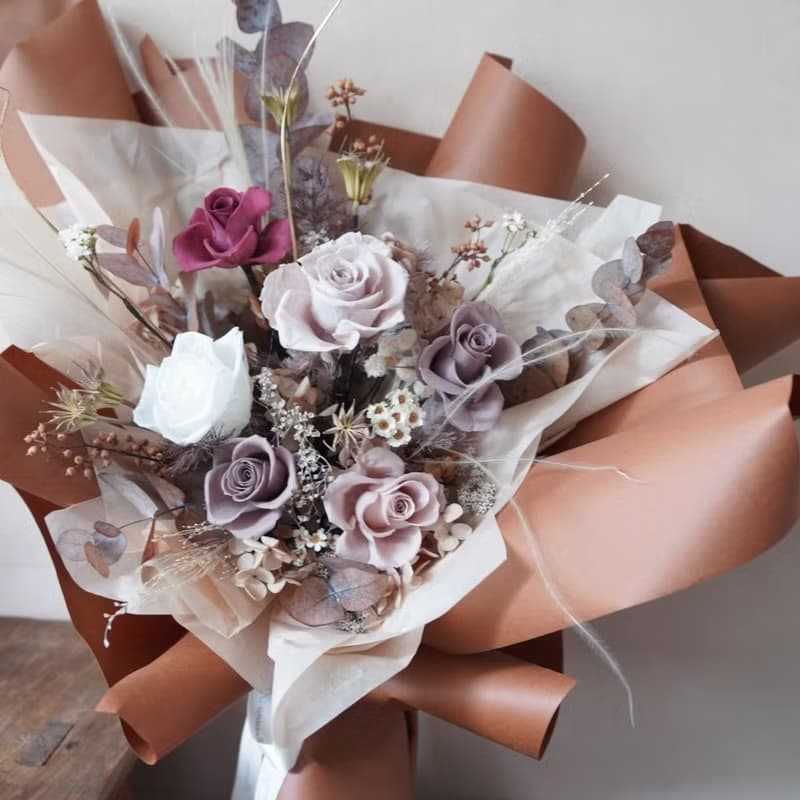 永生玫瑰花束 秋色藕粉
