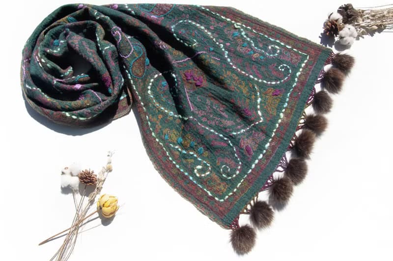 喀什米爾Cashmere/水煮羊毛披肩/針織圍巾/刺繡圍巾/羊絨披巾-花