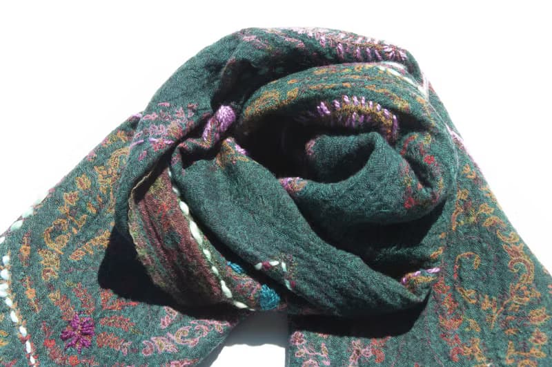 喀什米爾Cashmere/水煮羊毛披肩/針織圍巾/刺繡圍巾/羊絨披巾-花