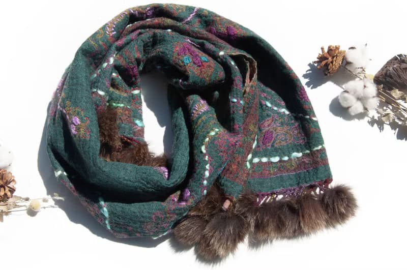 喀什米爾Cashmere/水煮羊毛披肩/針織圍巾/刺繡圍巾/羊絨披巾-花