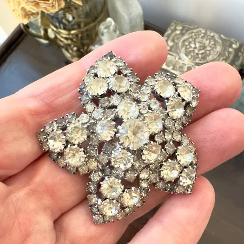 Vintage Albert Weiss Brooch signed Weiss 1960s USA clear crystals pin gift idea