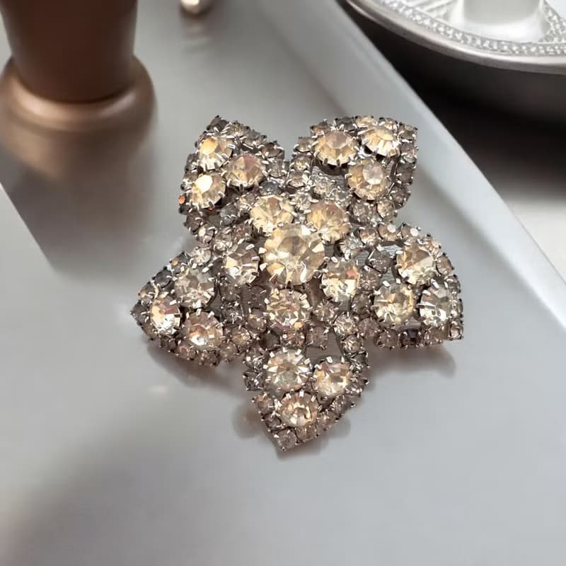 Vintage Albert Weiss Brooch signed Weiss 1960s USA clear crystals pin gift idea