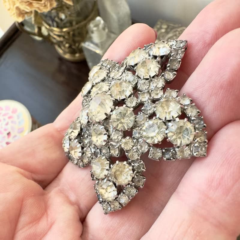 Vintage Albert Weiss Brooch signed Weiss 1960s USA clear crystals pin gift idea